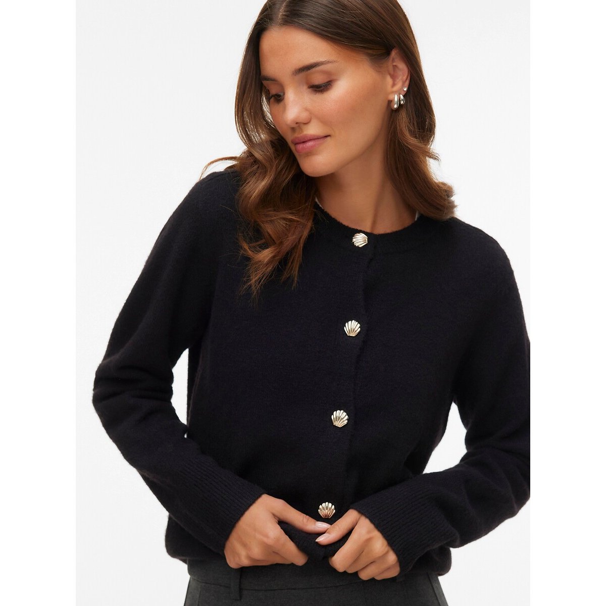 Gilet col rond avec boutons cœur noir, VERO MODA