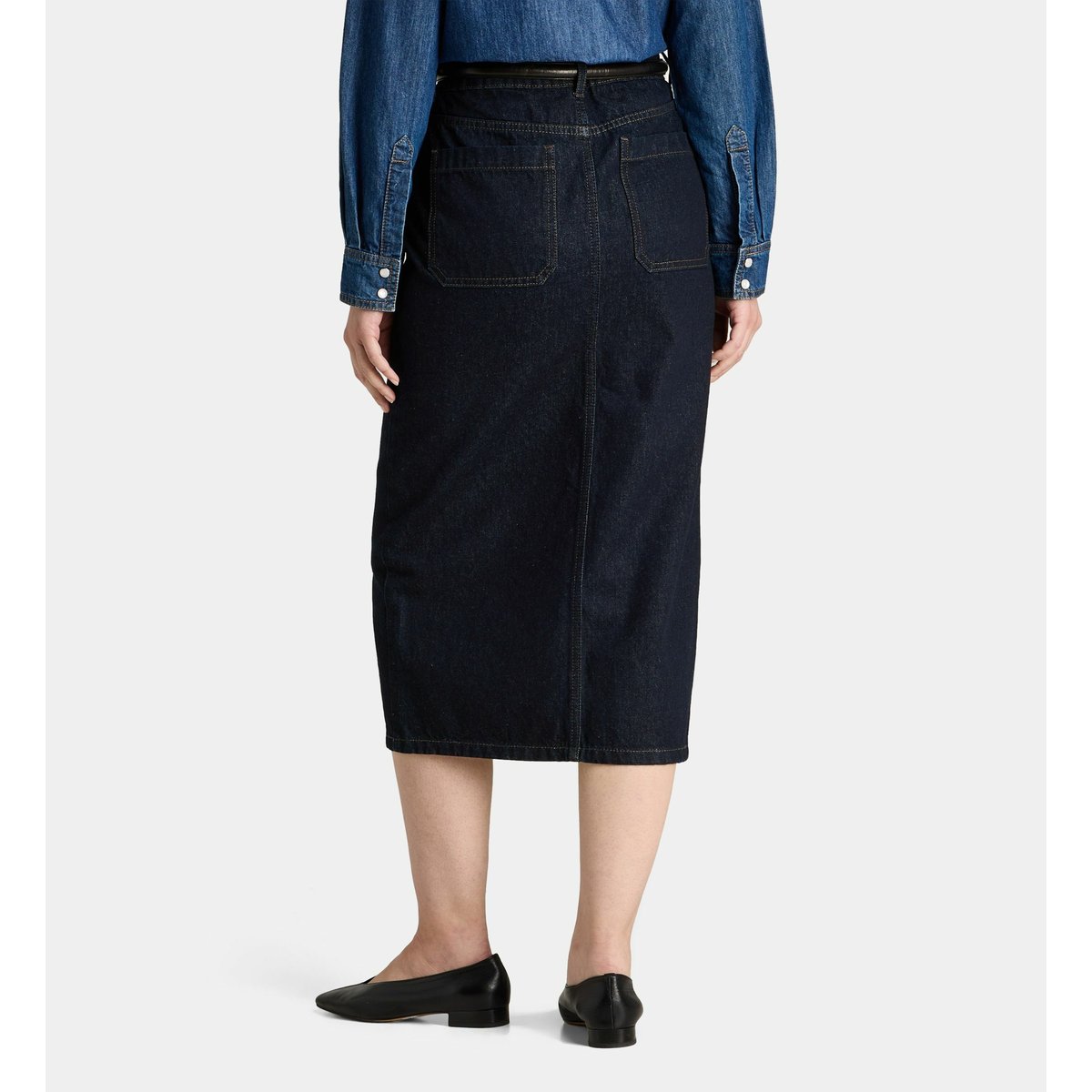Jupe redford skirt droite et longue en denim de coton bleu foncé, GALERIES LAFAYETTE