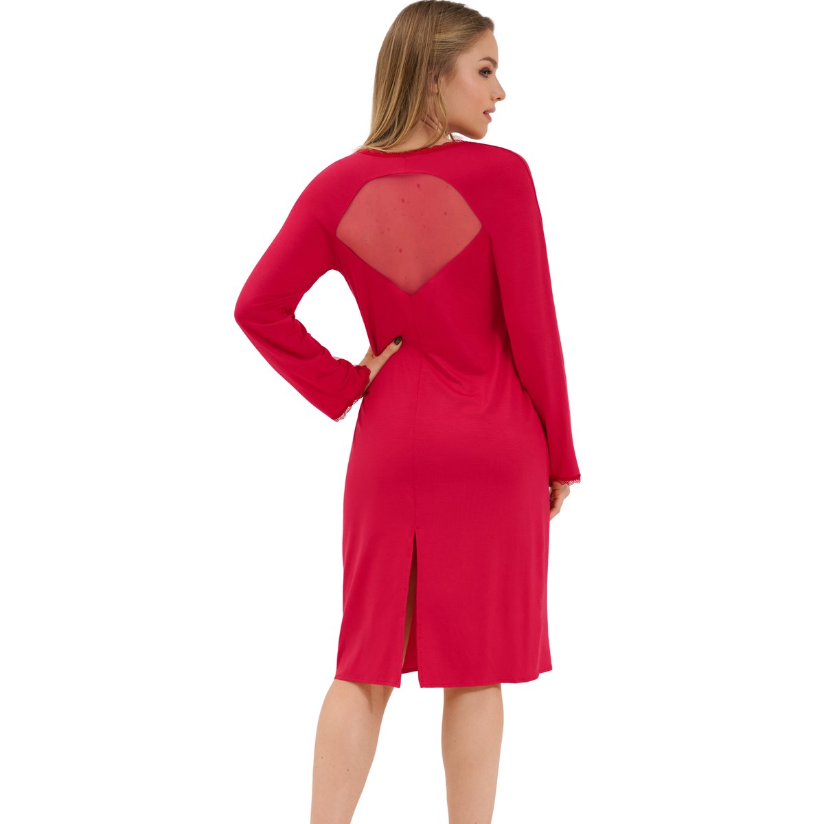 Chemise de nuit manches longues Sympathy rouge, LISCA