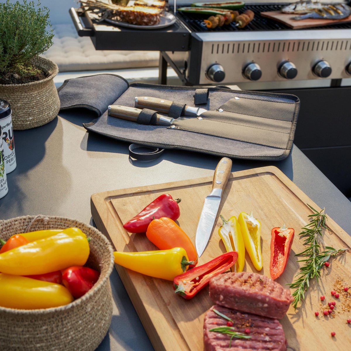 Set de 3 couteaux pour barbecue, NATERIAL marron, gris / argent, NATERIAL