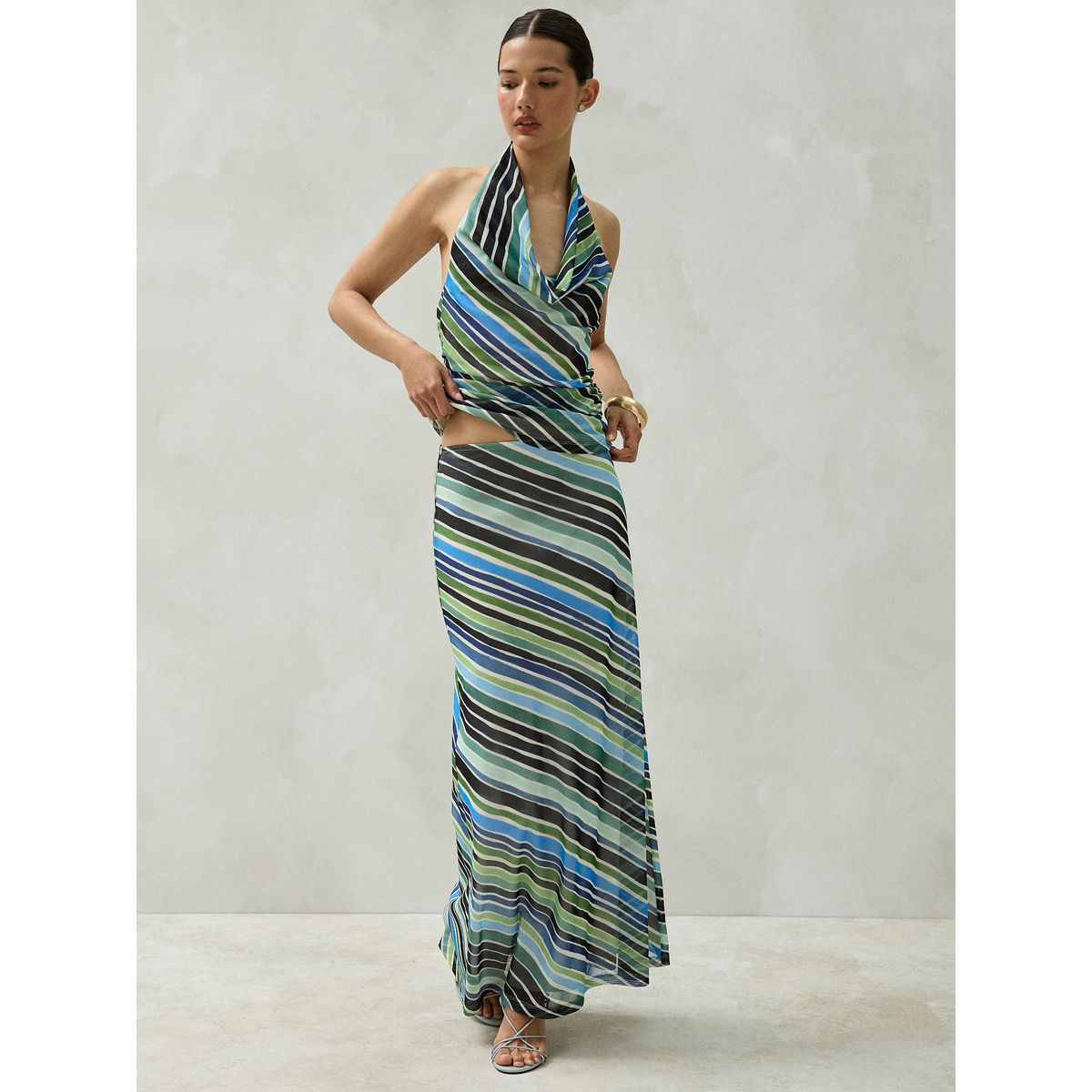 Haut dos nu sans manches en mesh rayure bleu/vert, NEXT