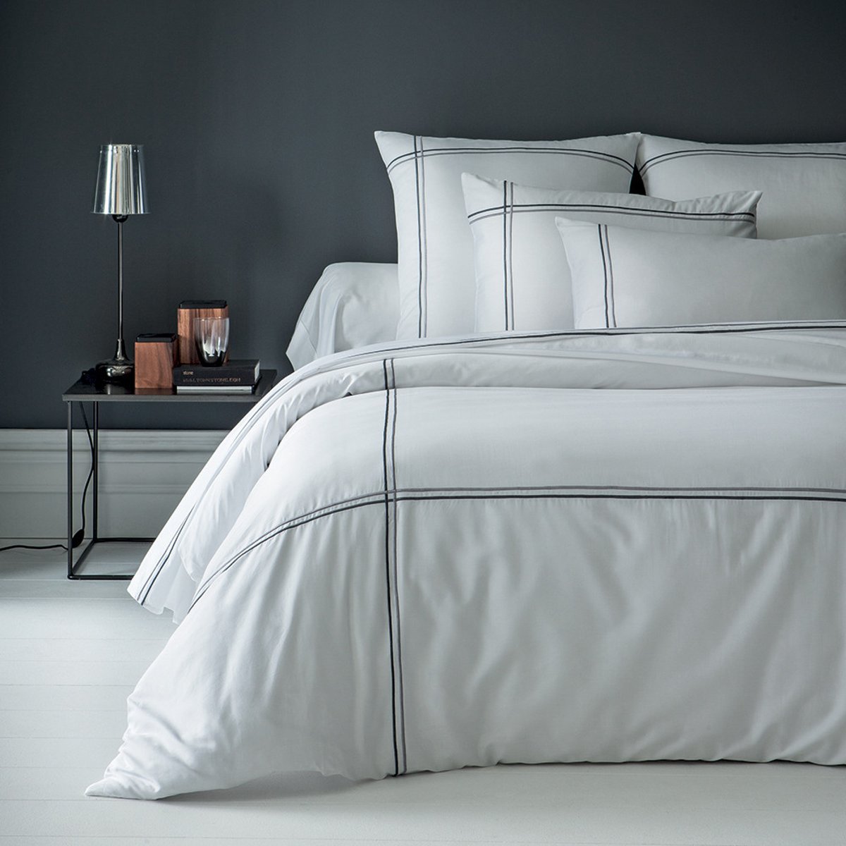 Housse de couette satin de coton PALAIS CHIC gris, GARNIER THIEBAUT
