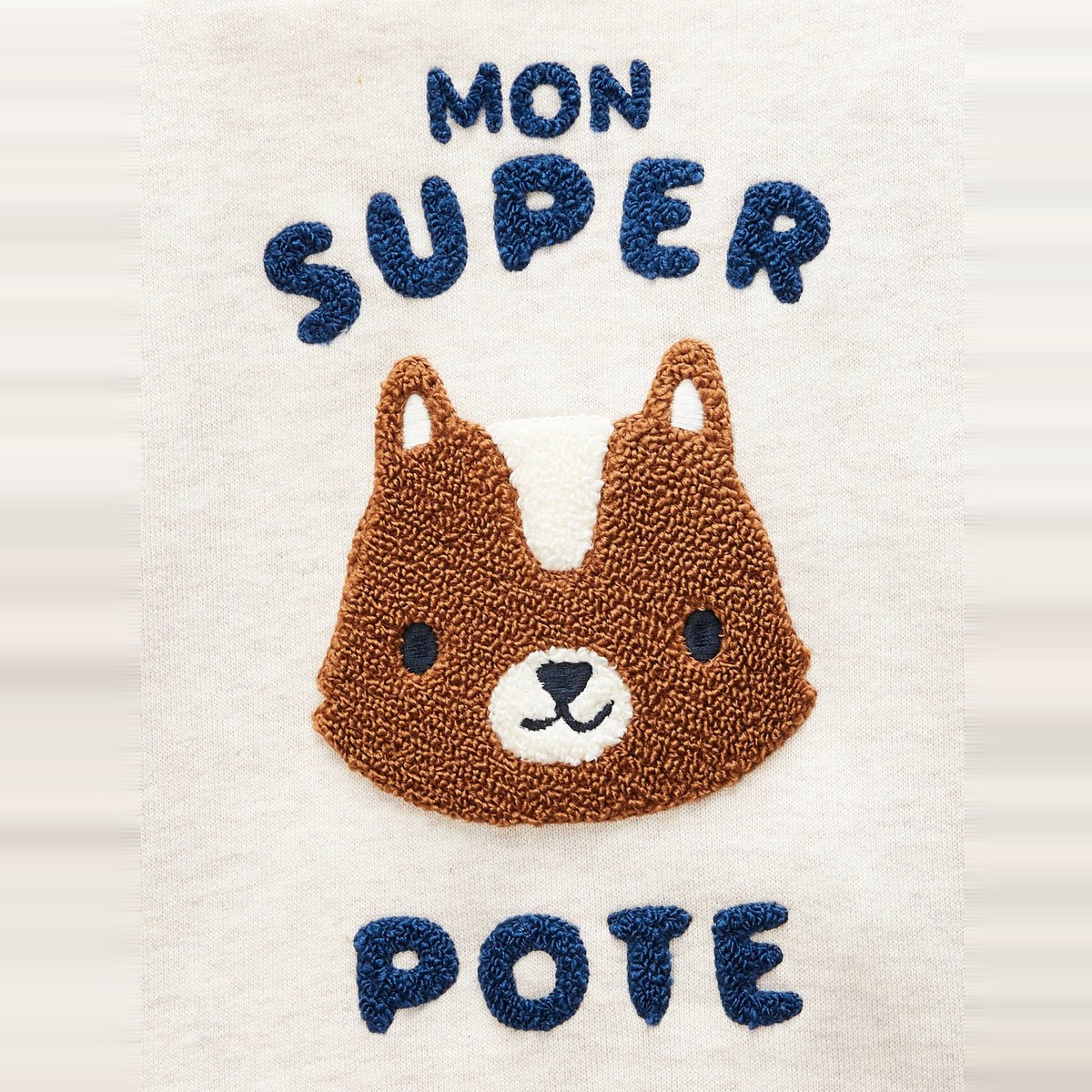 Sweat brodé en coton BIO GOTS beige melange, BOUT'CHOU