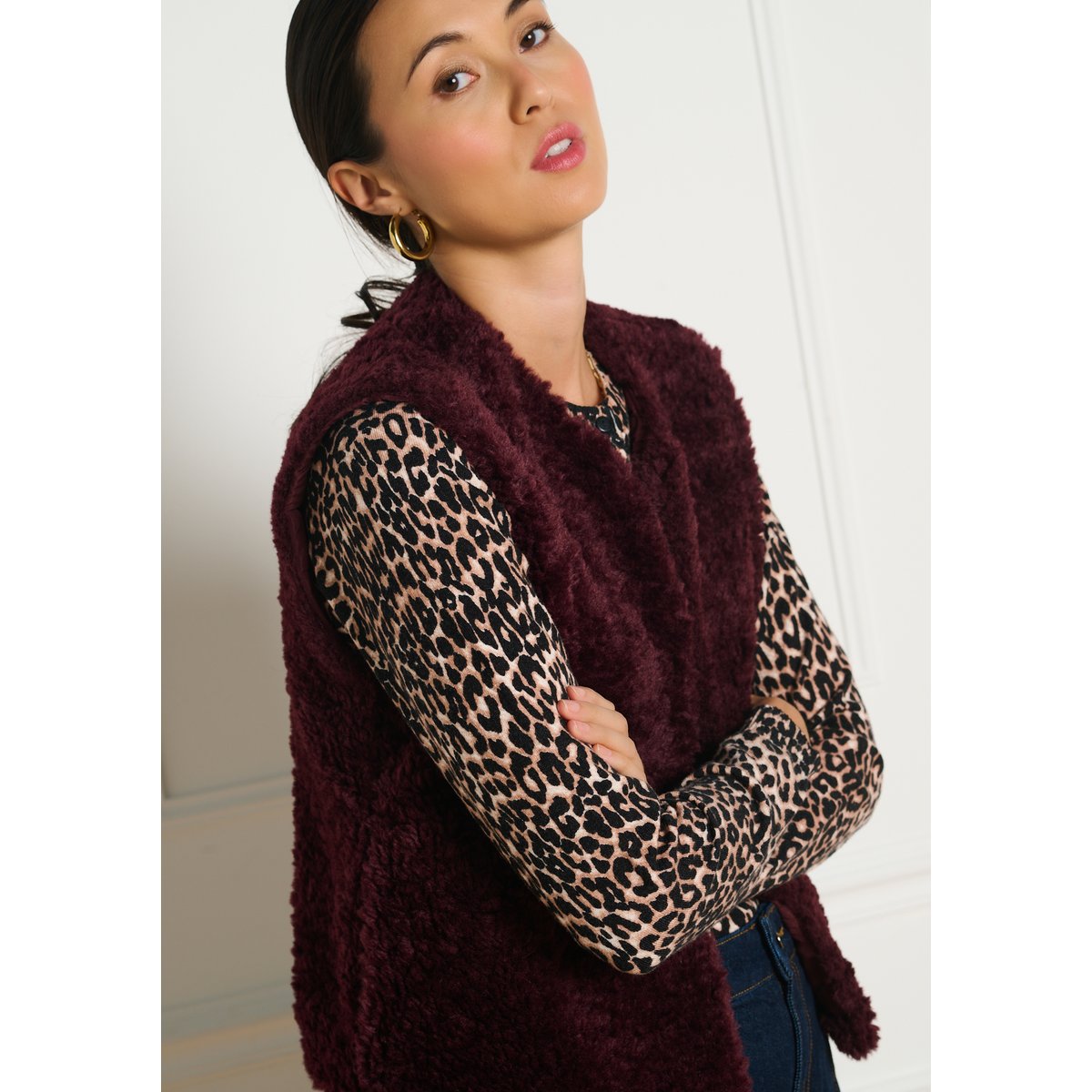 Veste sans manches teddy bordeau wine, LOLALIZA