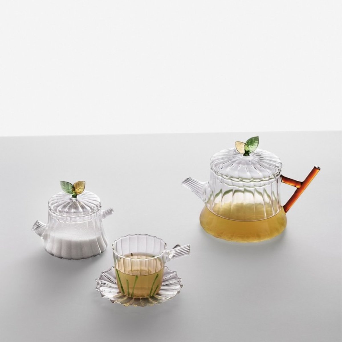 Théière verre feuille sculptée GREENWOOD multicolore, ICHENDORF