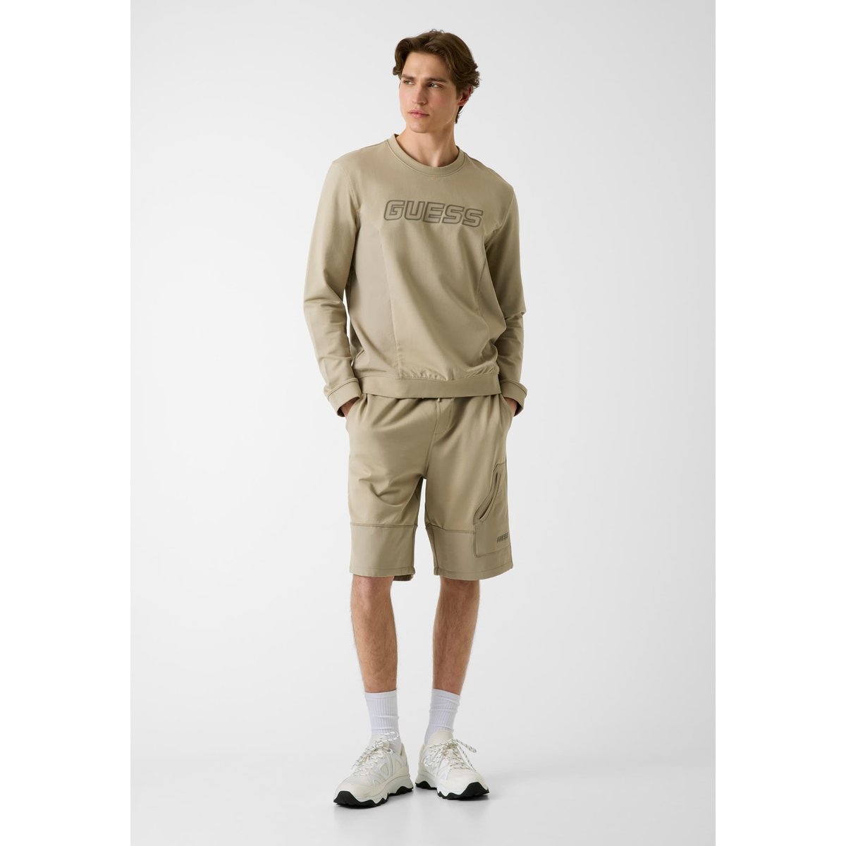 Sweatshirt Avec Logo Imprimé beige, GUESS