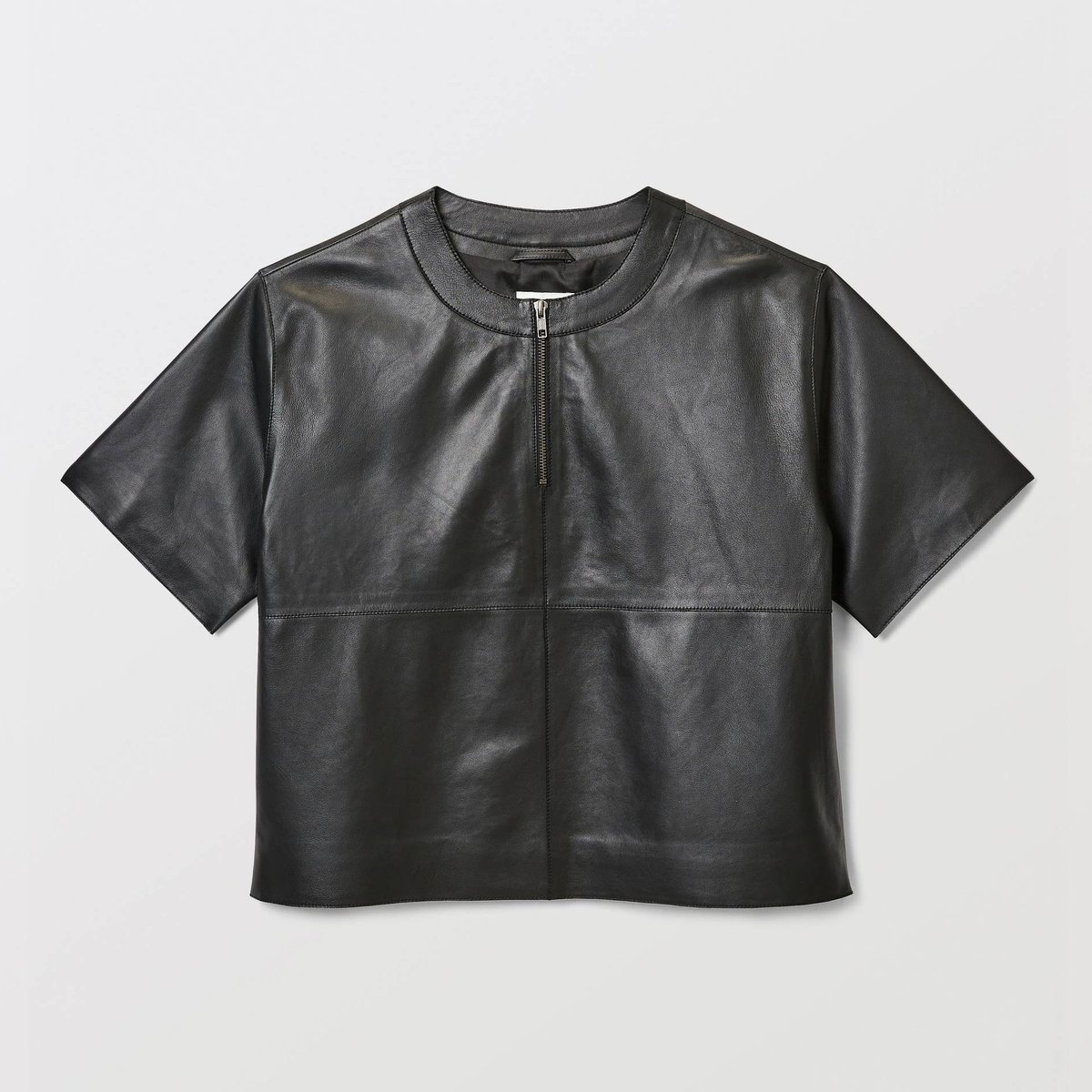 Top manches coudes en cuir noir, MONOPRIX