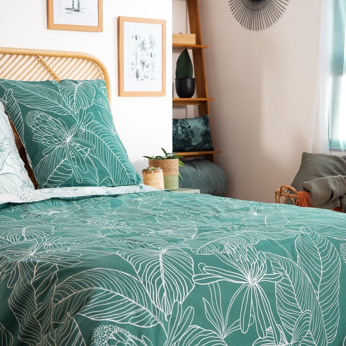 Parure housse de couette en coton imprimée, Tilda vert, C DESIGN HOME TEXTILE