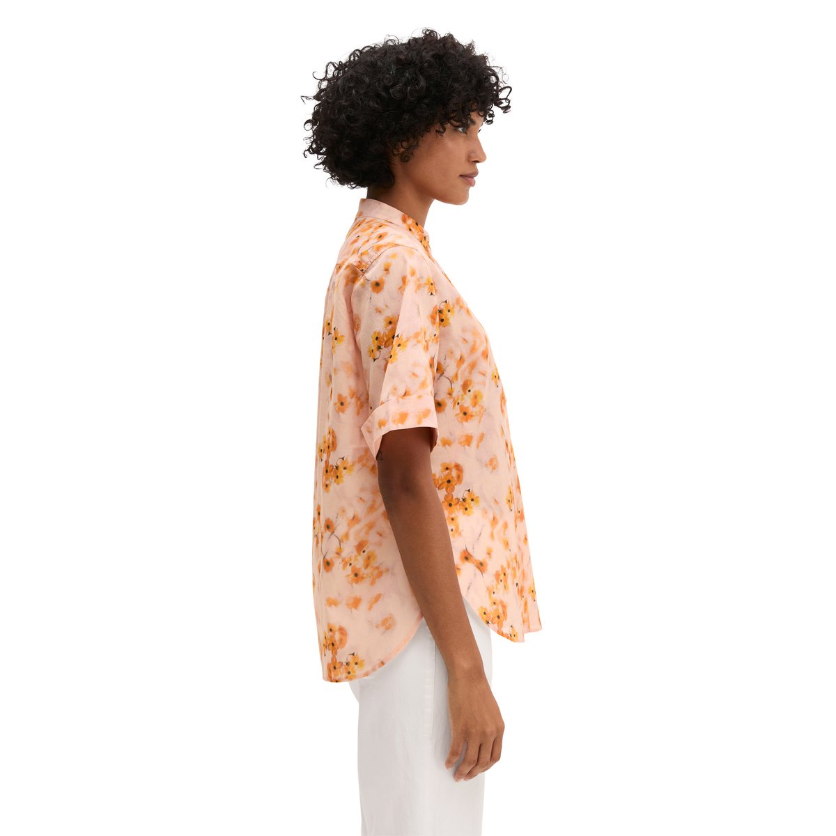 Blouse relaxed en voile de coton imprimé orange, MARC O'POLO