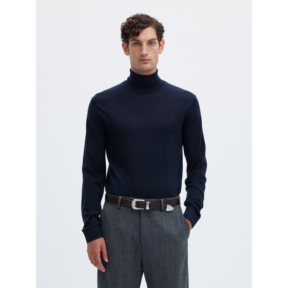 Col Roulé navy blazer, SELECTED