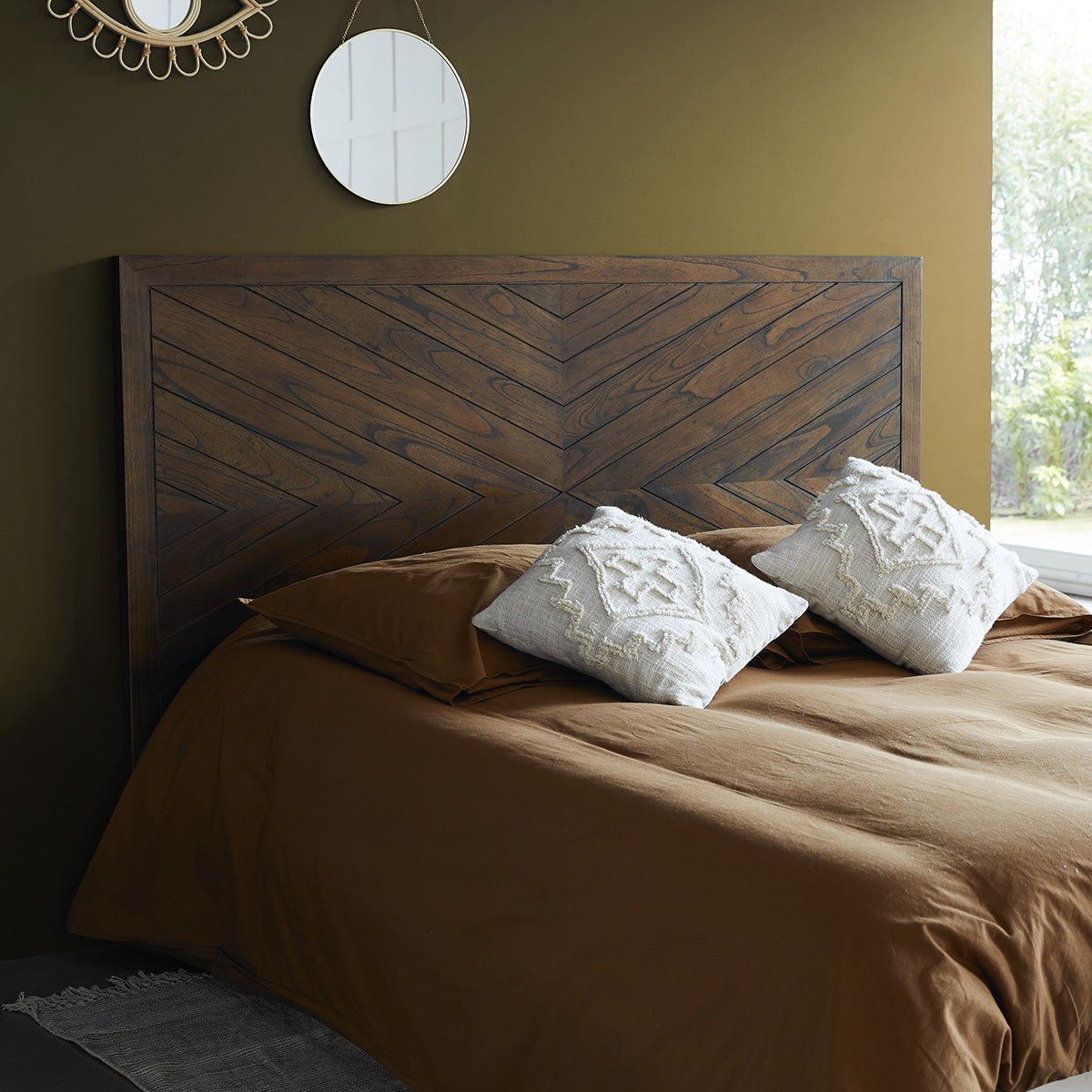 Tête de lit en bois massif finition noyer 160 cm  EUGENE marron, BERAH GETAH