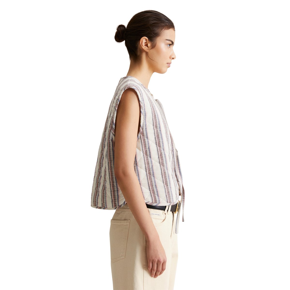 Gilet rayé regular en pur coton organique blanc, MARC O’POLO DENIM