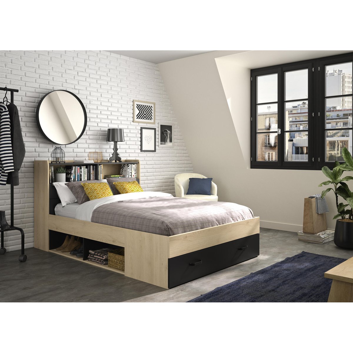 Lit adulte avec rangement beige, DIAGONE