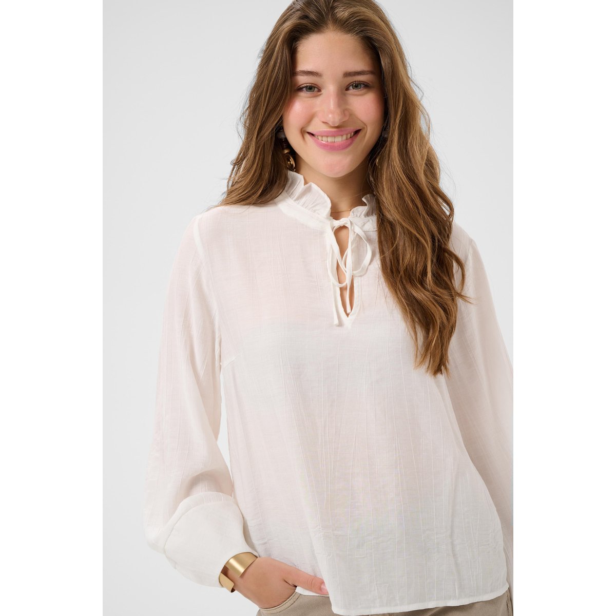 Blouse à manches longues blanc snow white, CREAM