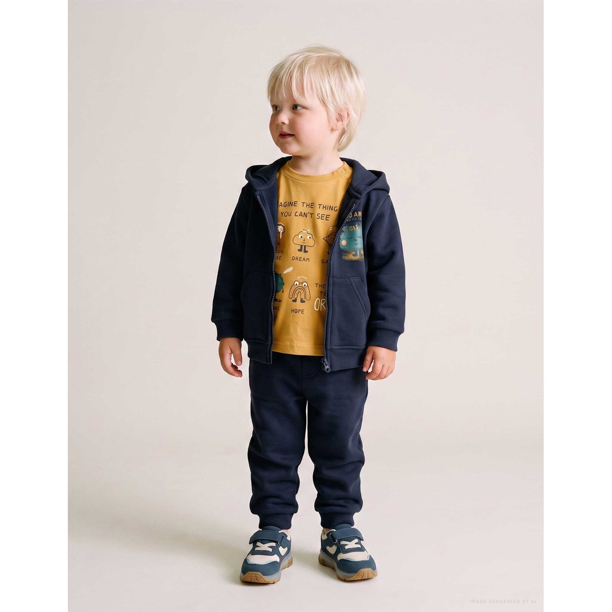 Ensemble de jogging 3 pièces en coton peigné bleu foncé, ZIPPY