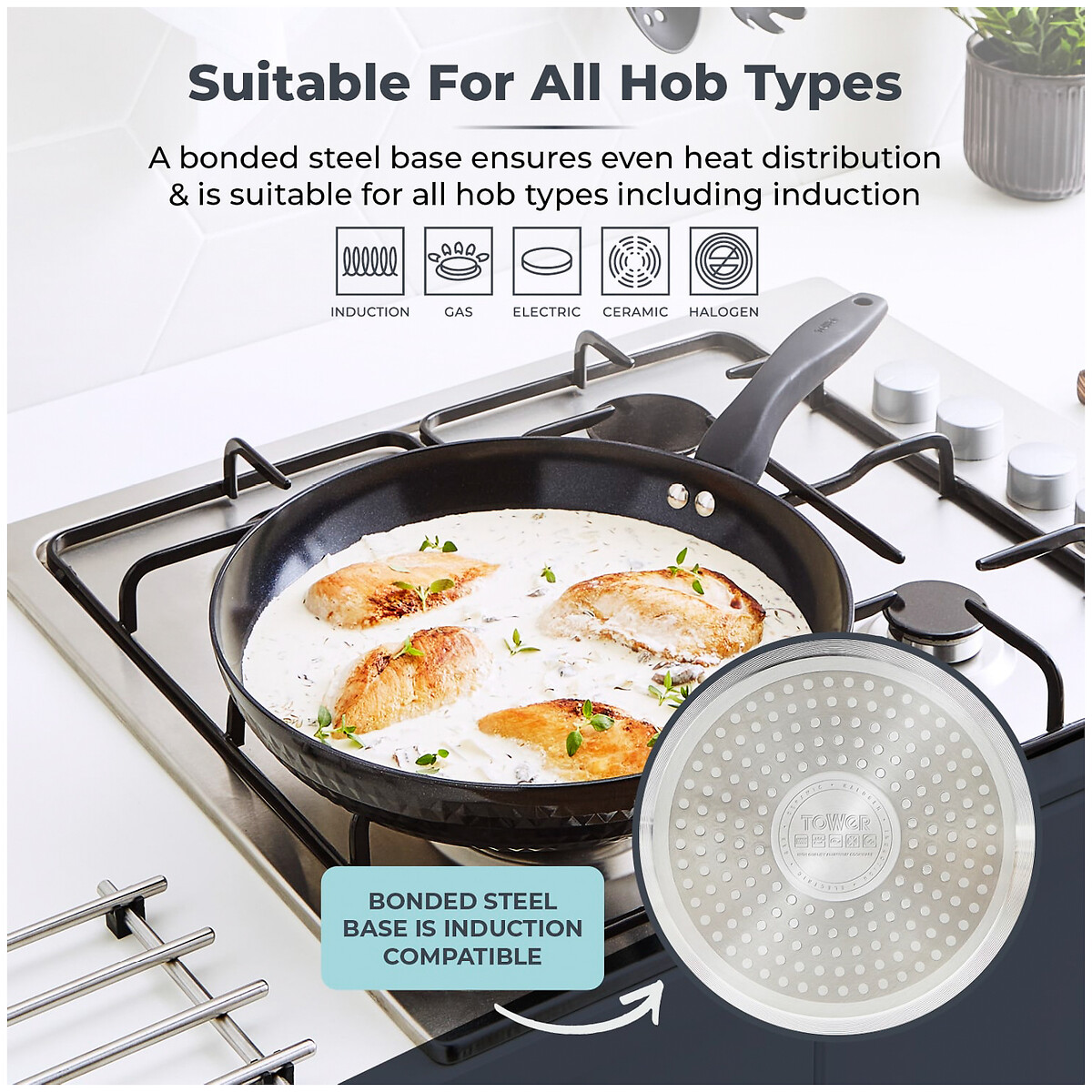 30cm Diamo Frying Pan with Black Diamond Coating black, TOWER