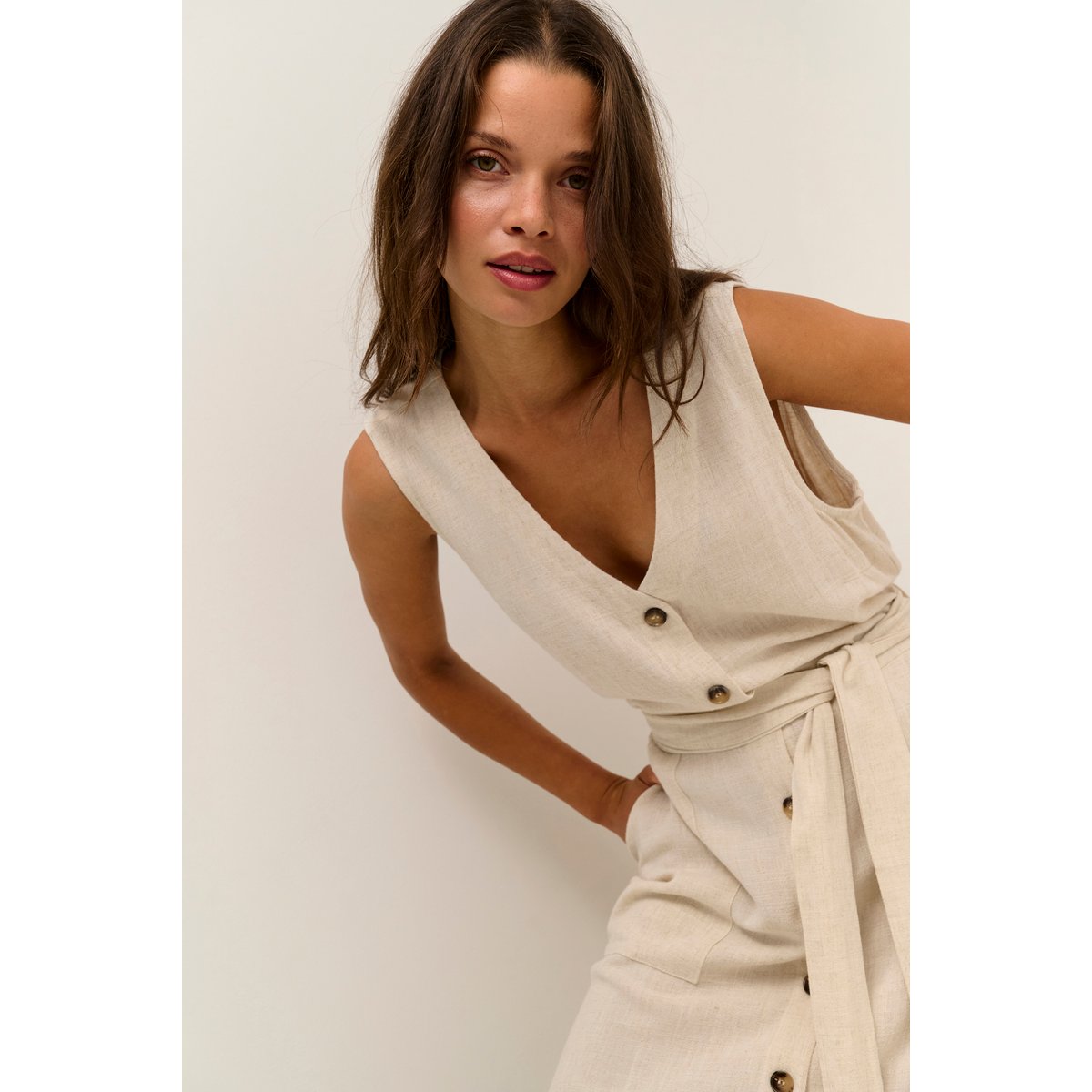 Robe beige light sand linen, KAFFE