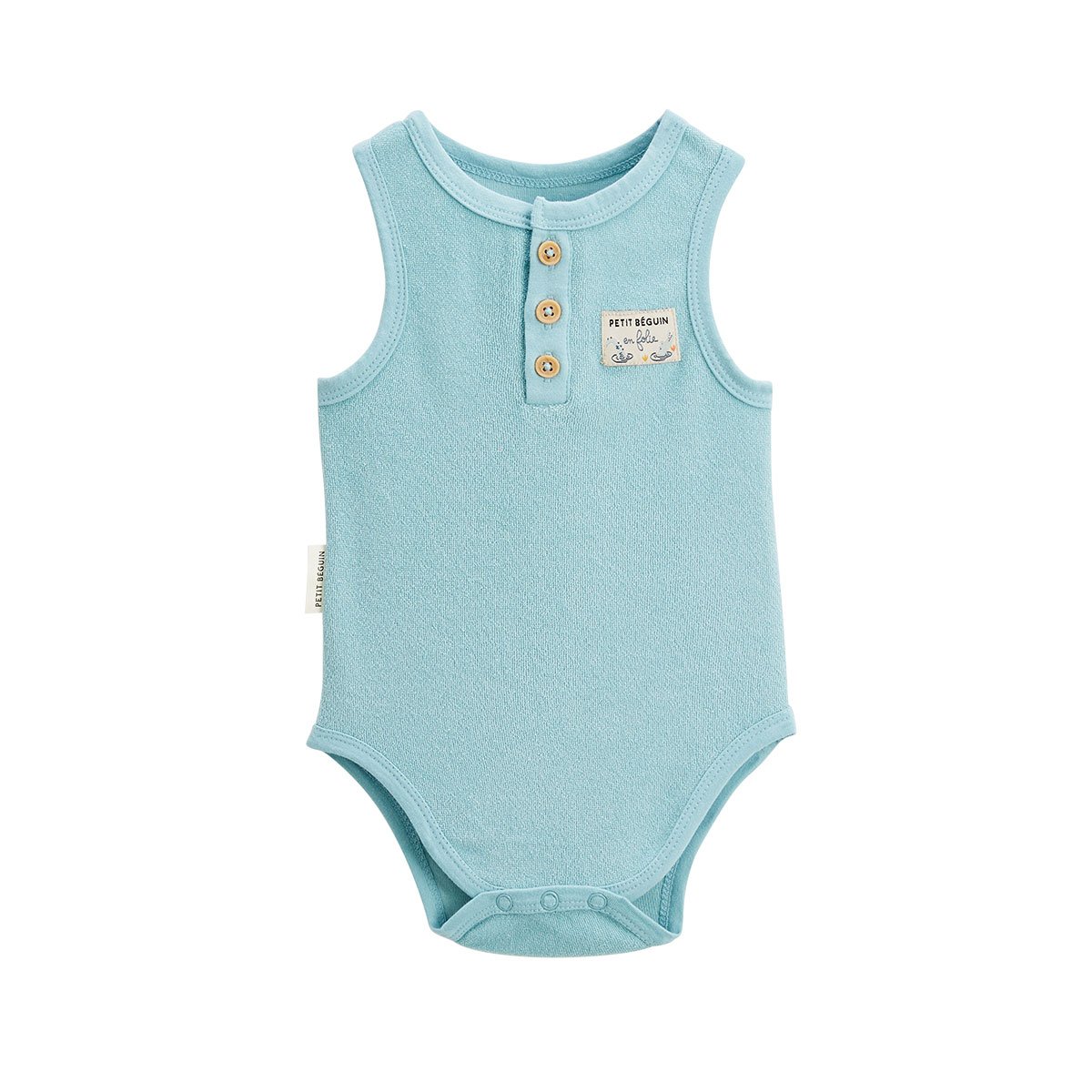 Lot de 2 bodies bébé sans manches en éponge Cayo coco bleu, PETIT BEGUIN