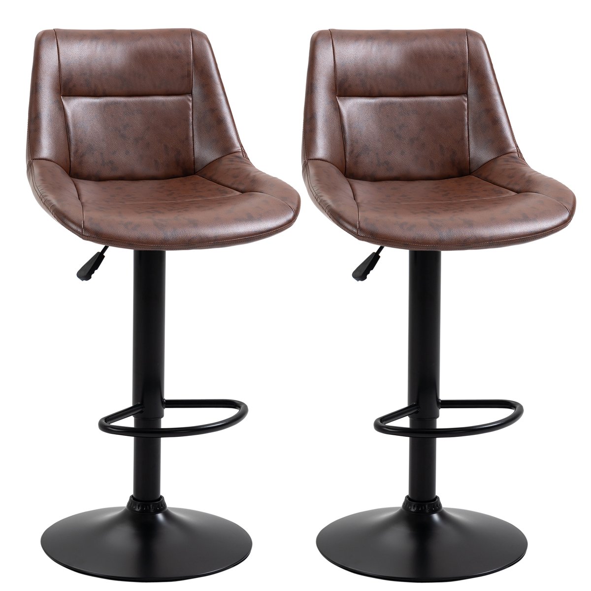 Tabouret de bar Cuir PU Marron marron aspect vieilli, noir, HOMCOM