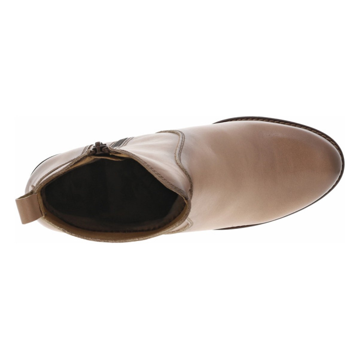 Boots en cuir noires à talon décroché moyen avec une trépointe cousue taupe, PORRONET