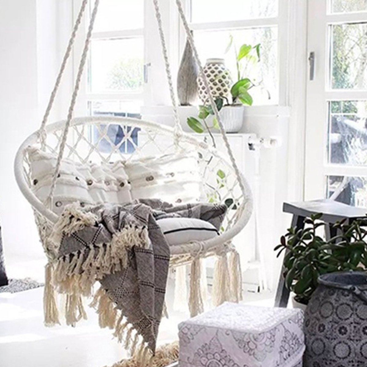 Chaise-hamac suspendue balancelle 80x40cm blanc, WADIGA