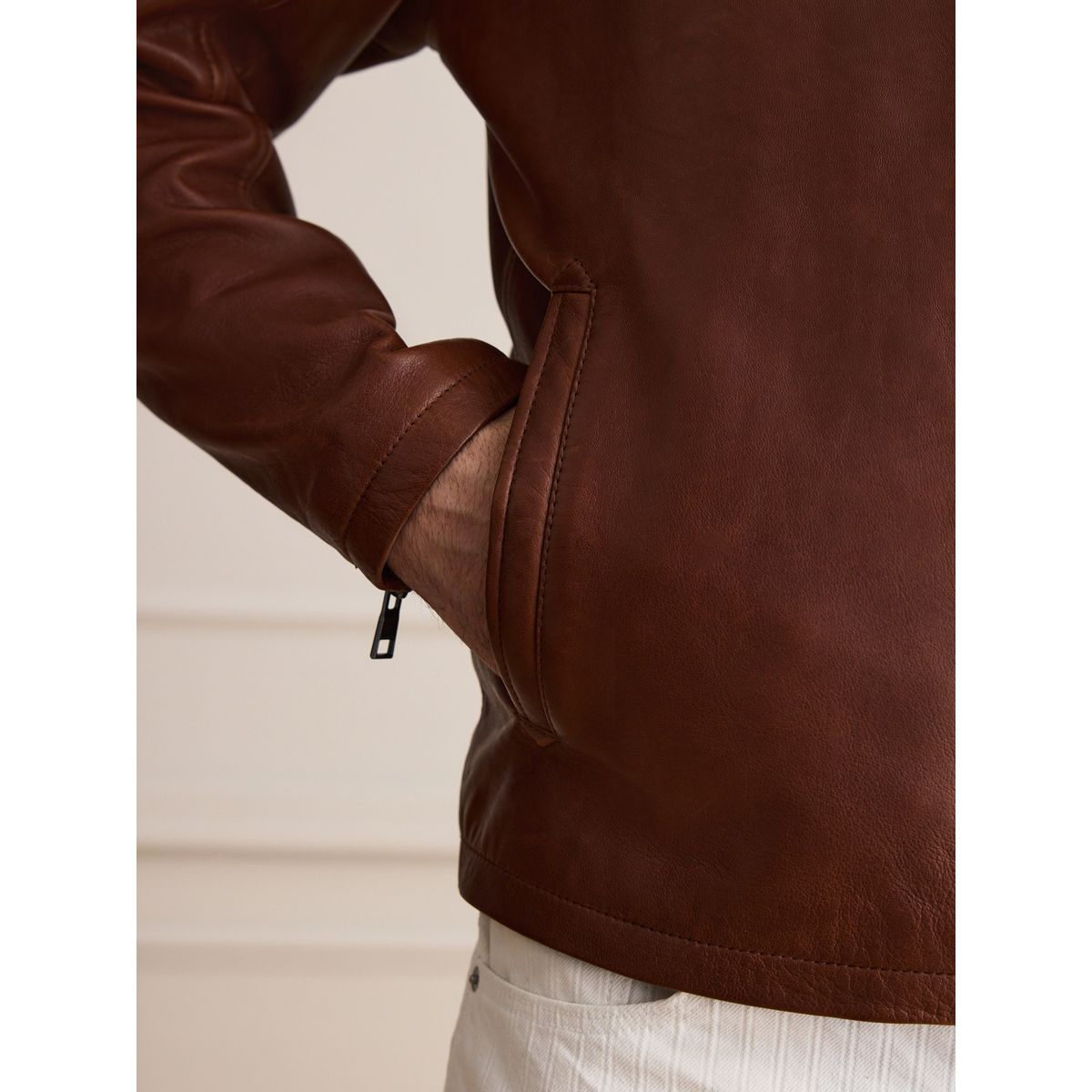 Veste en cuir zippée marron, NEXT
