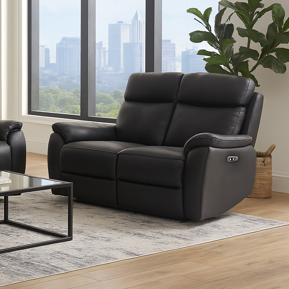 Kingsmere Power Recliner 2 Seater Leather Sofa black, ASPIRE