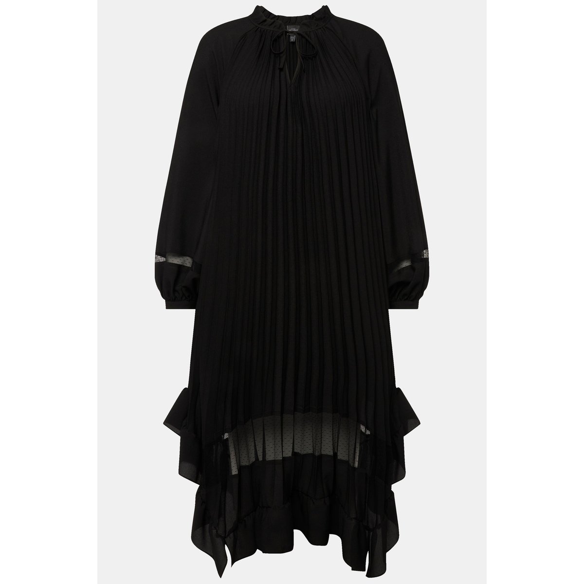 Robe plissée avec dentelle. Col agrémenté noir, ULLA POPKEN