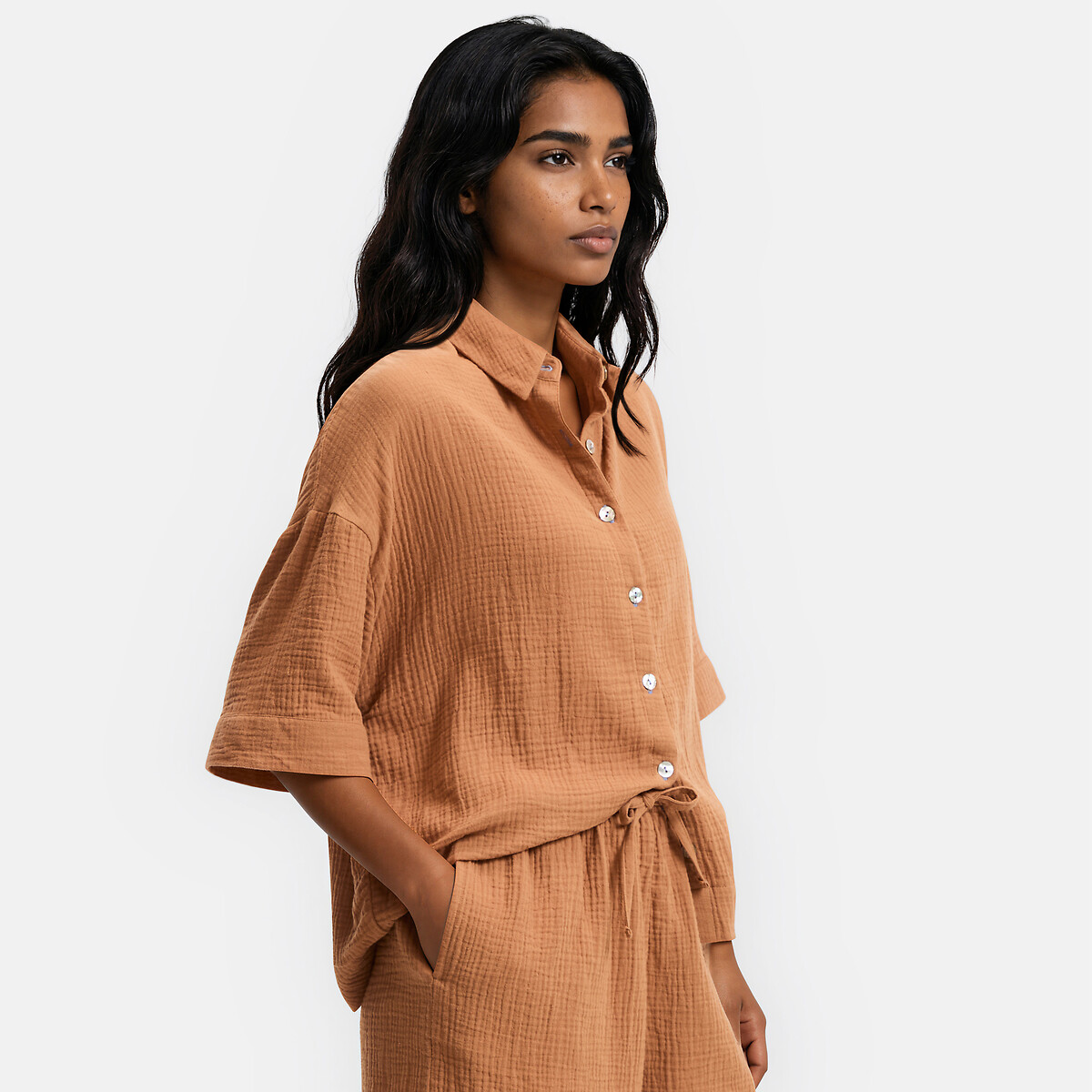 Signatures Margot Short Pyjamas in Cotton Muslin caramel , LA REDOUTE COLLECTIONS
