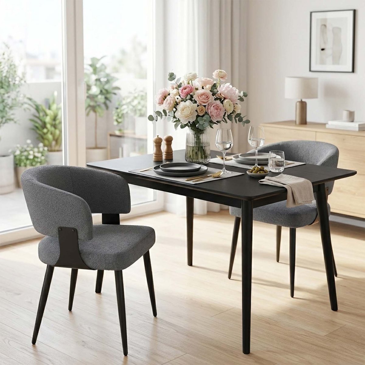 Lot de 2 chaises de salle à manger style industriel en tissu, CASEMI gris, MEUBLES COSY
