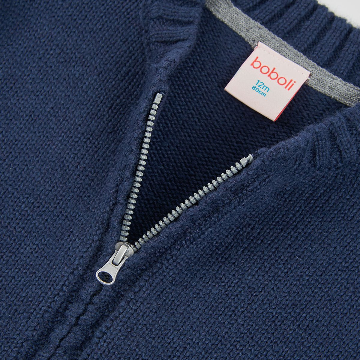 Veste garçon en maille avec fermeture éclair bleu, BOBOLI