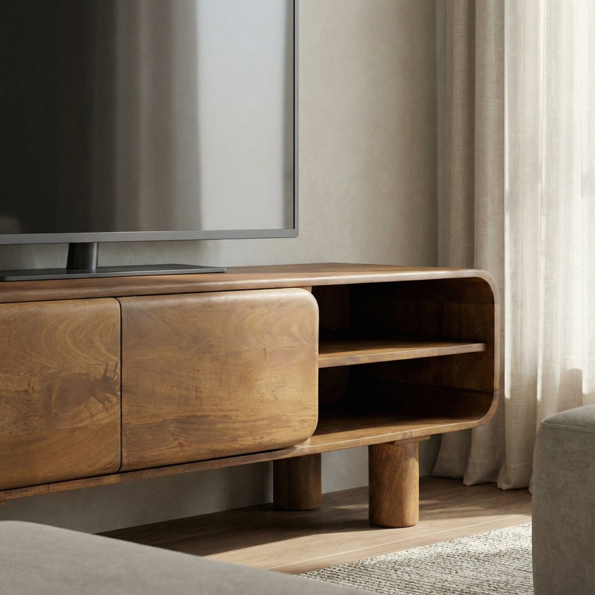 Meuble tv 2 portes en bois massif L140cm- SIRA bois foncé, DRAWER