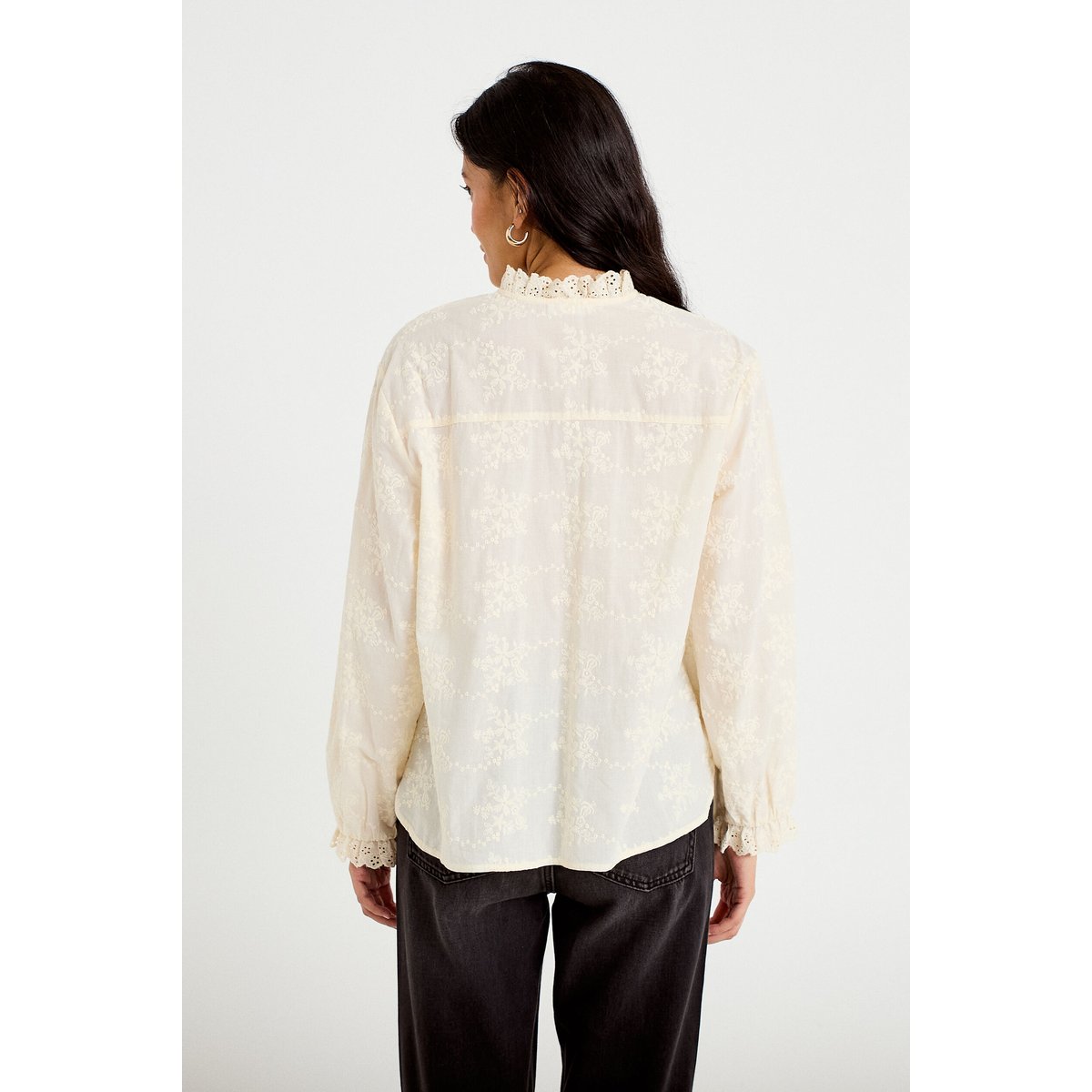 Blouse ample col montant manches longues ivoire, CACHE CACHE