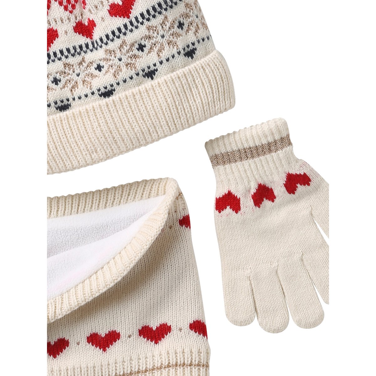 Ensemble bonnet, snood et moufles écru, VERTBAUDET