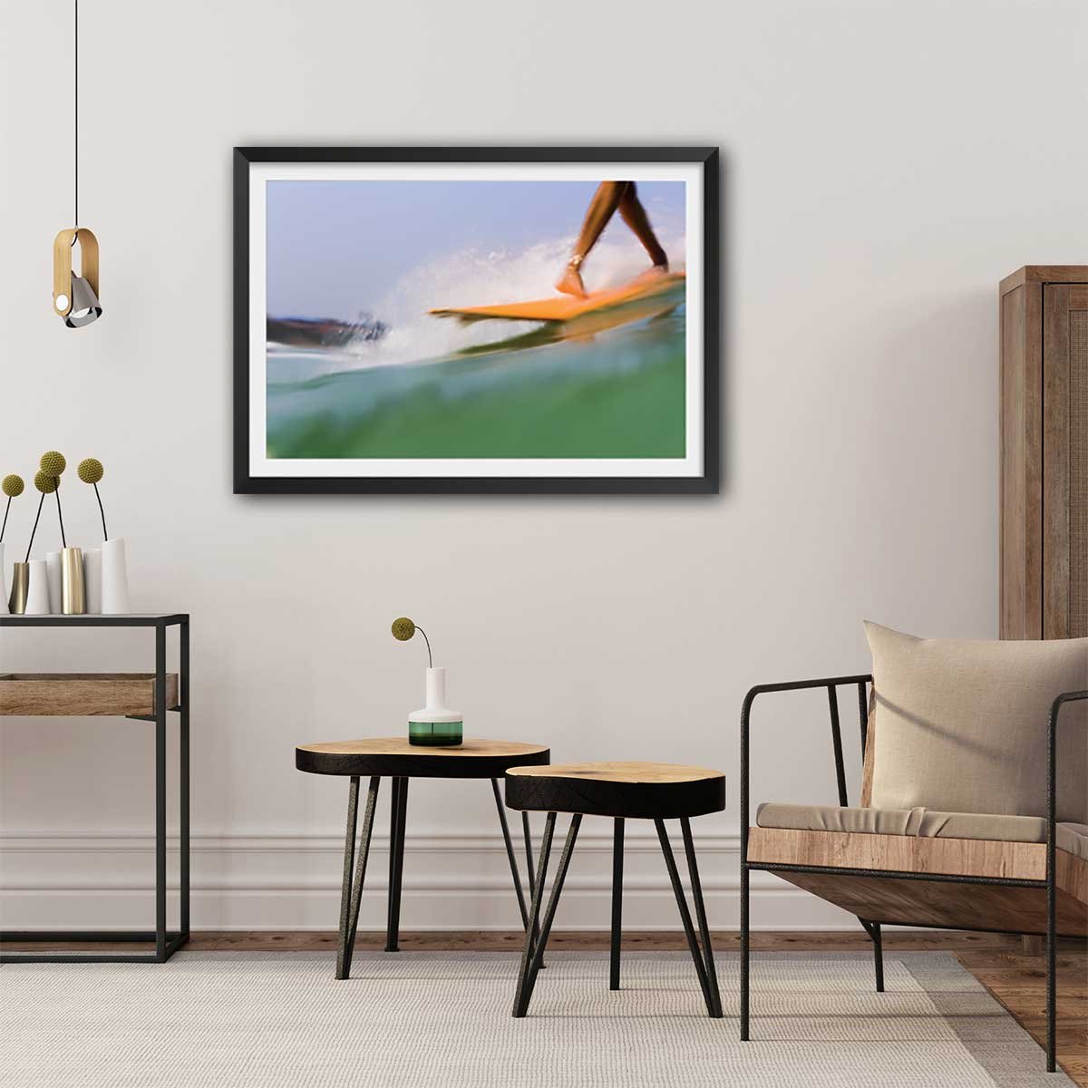 Affiche photo pas croisé hossegor beach affiche + cadre en bois - noir, HEXOA