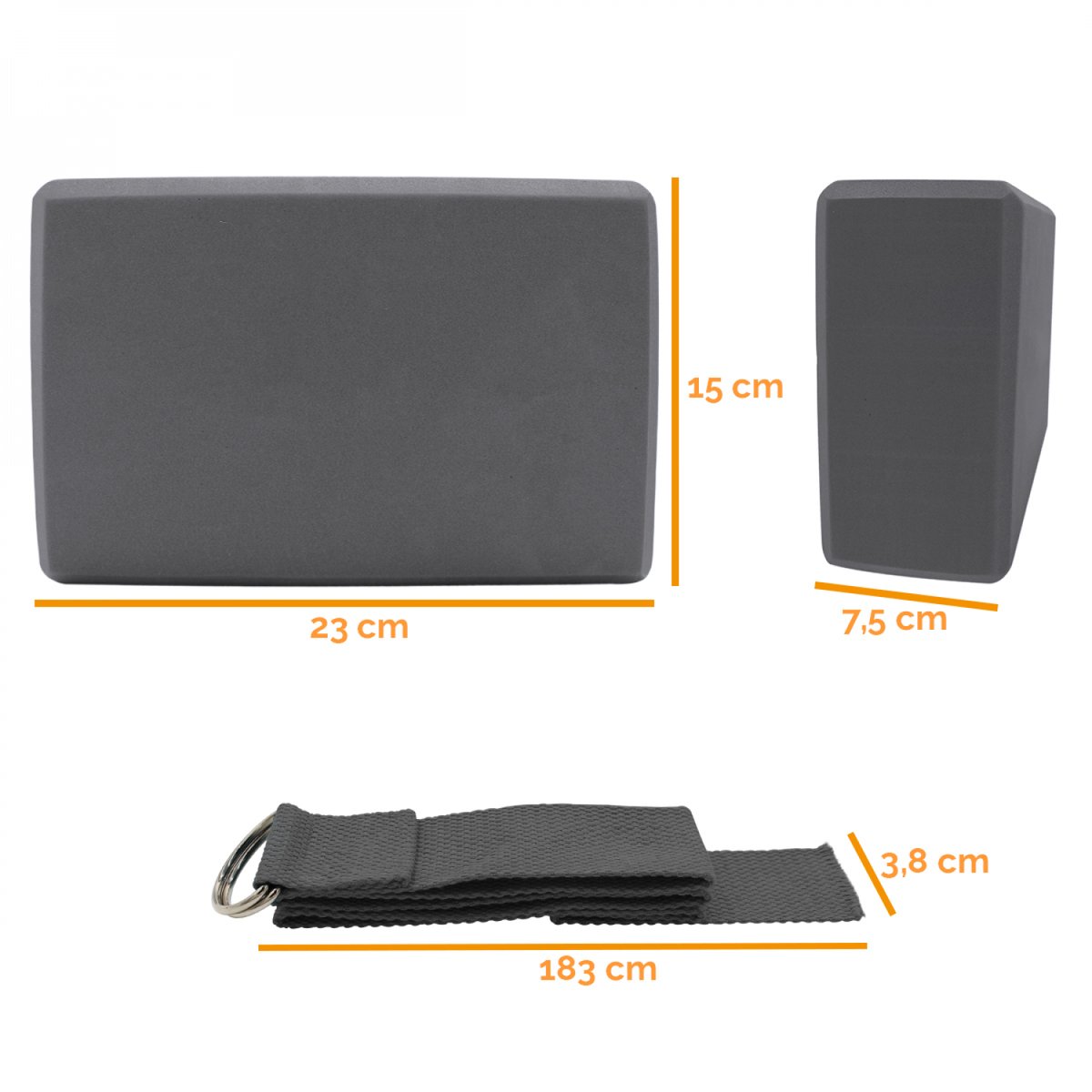 Lot de 2 briques de yoga et sangle de yoga gris, VIVEZEN