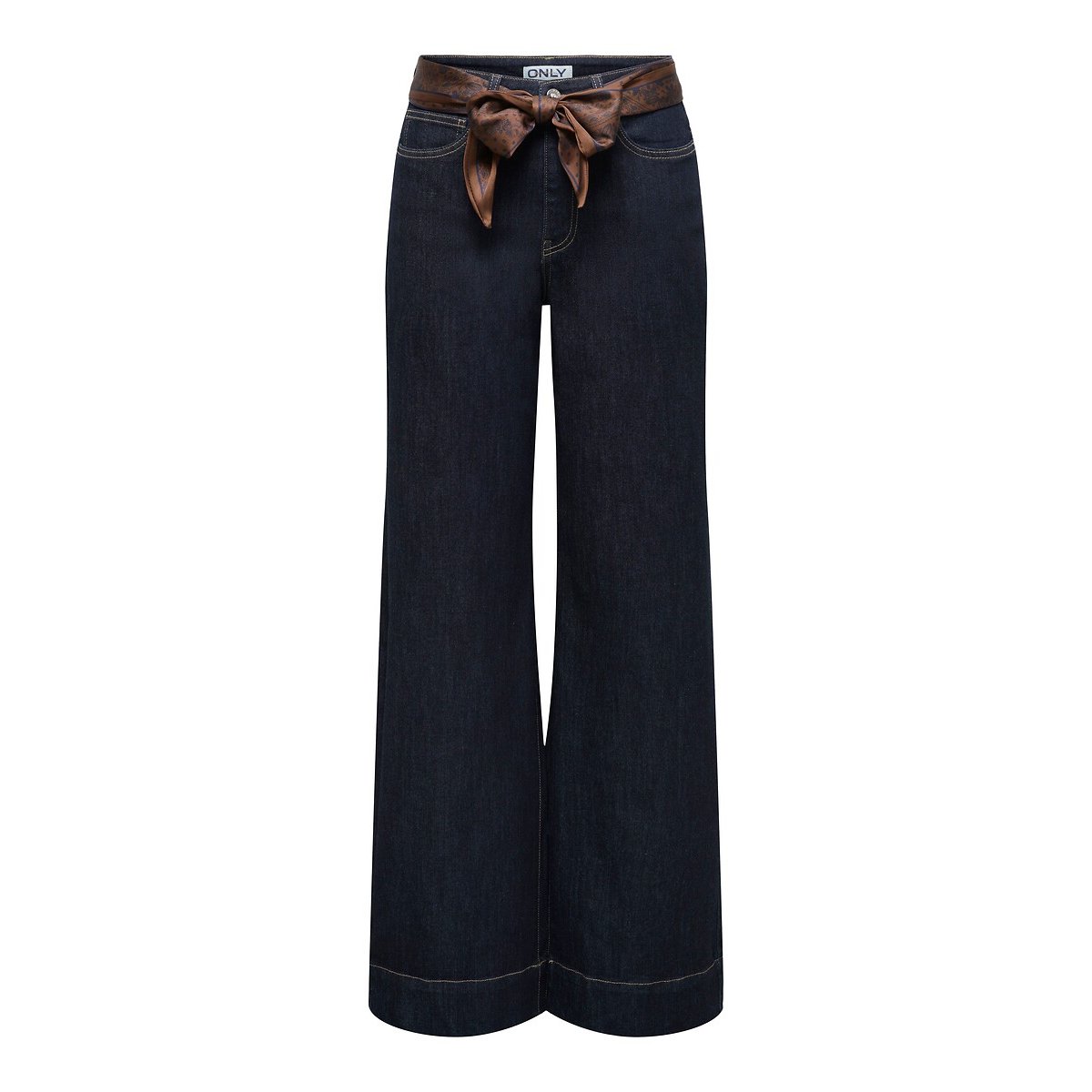 Jean large avec ceinture foulard intégrée dark blue denim, ONLY