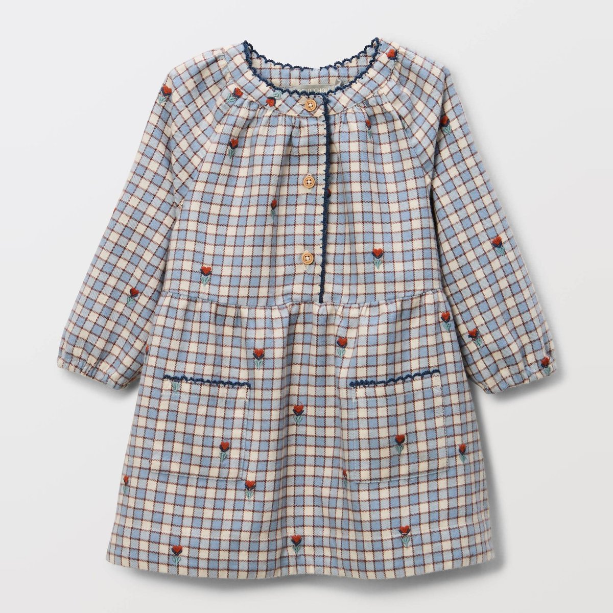 Robe à carreaux imprimée en coton dusty blue, BOUT'CHOU