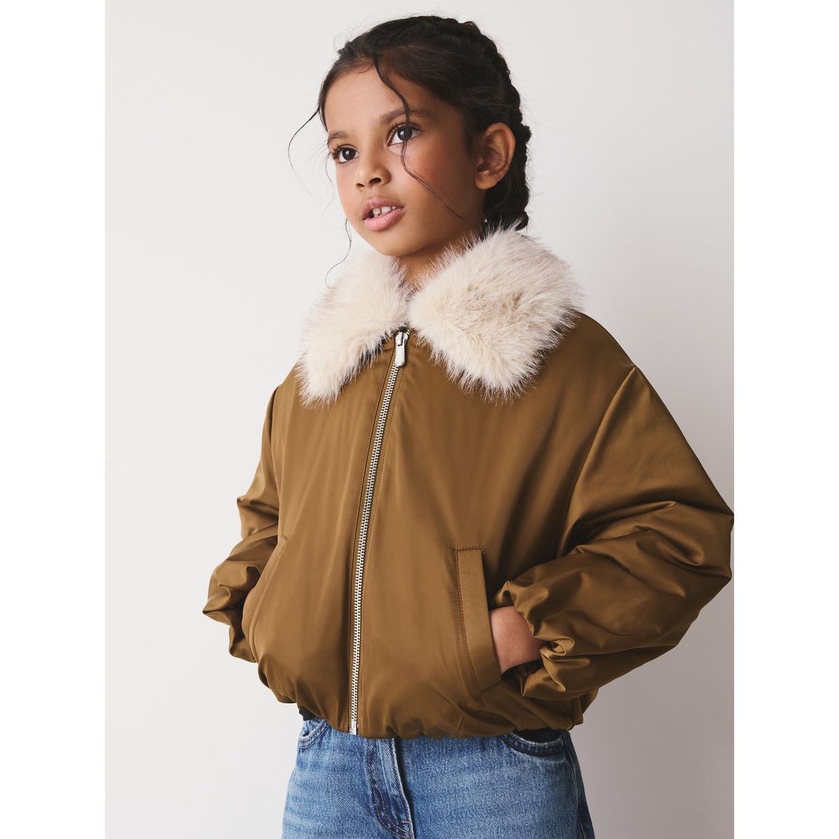Blouson aviateur en satin vert olive, NEXT