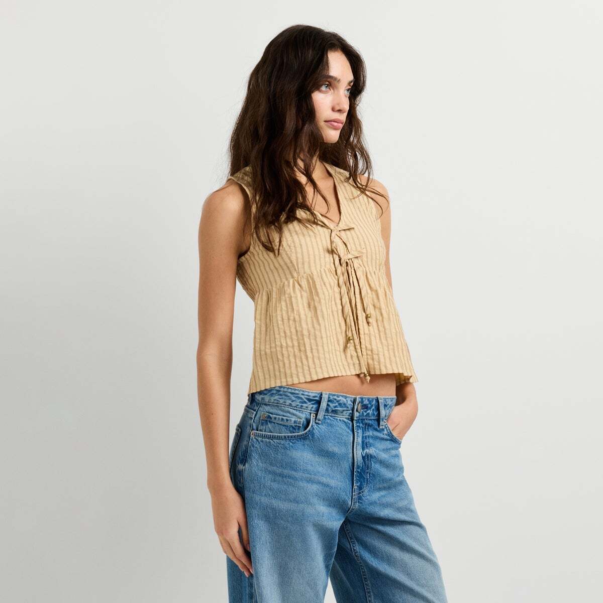 Blouse À Rayures Sans Manches beige vanille, PEPE JEANS