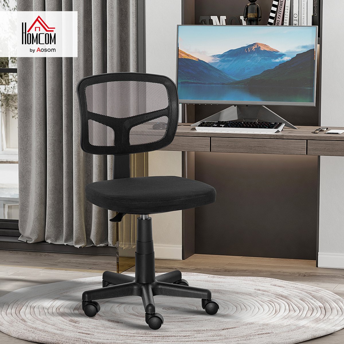 Chaise de bureau Maille (100% polyester) Noir noir, HOMCOM