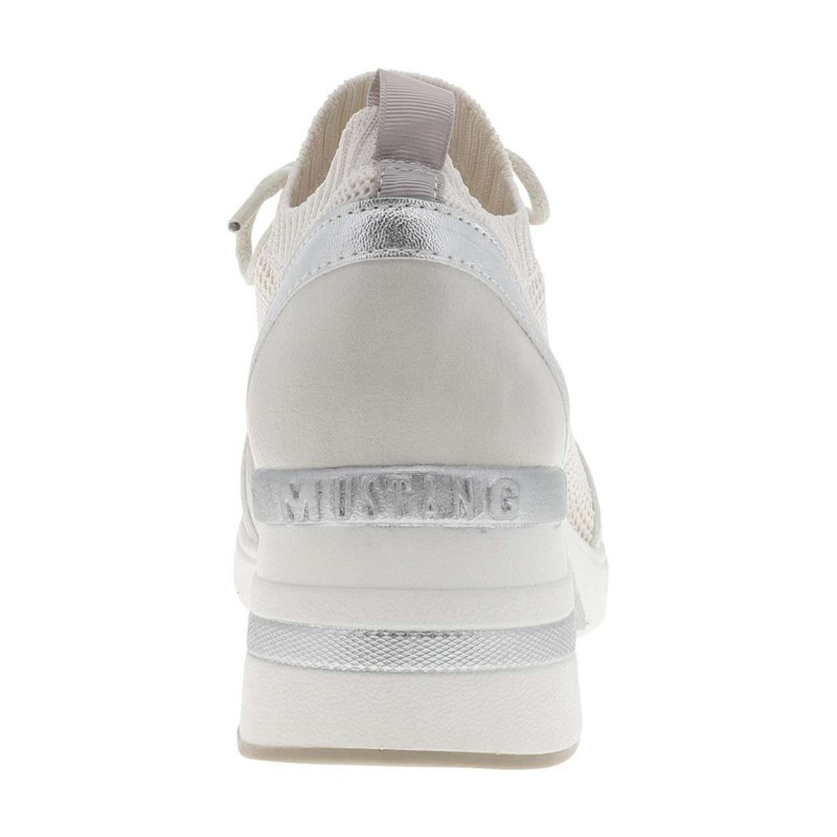 Baskets running blanches à talon compensé avec des lacets ronds blanc, MUSTANG