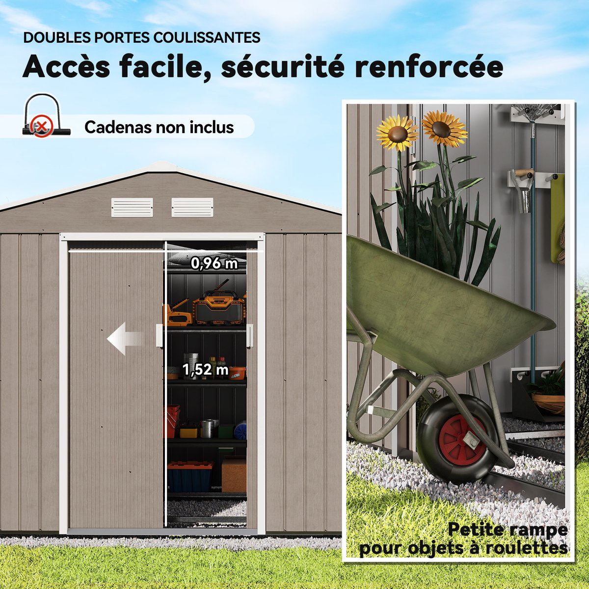 Abri de jardin Acier galvanisé Marron marron, OUTSUNNY