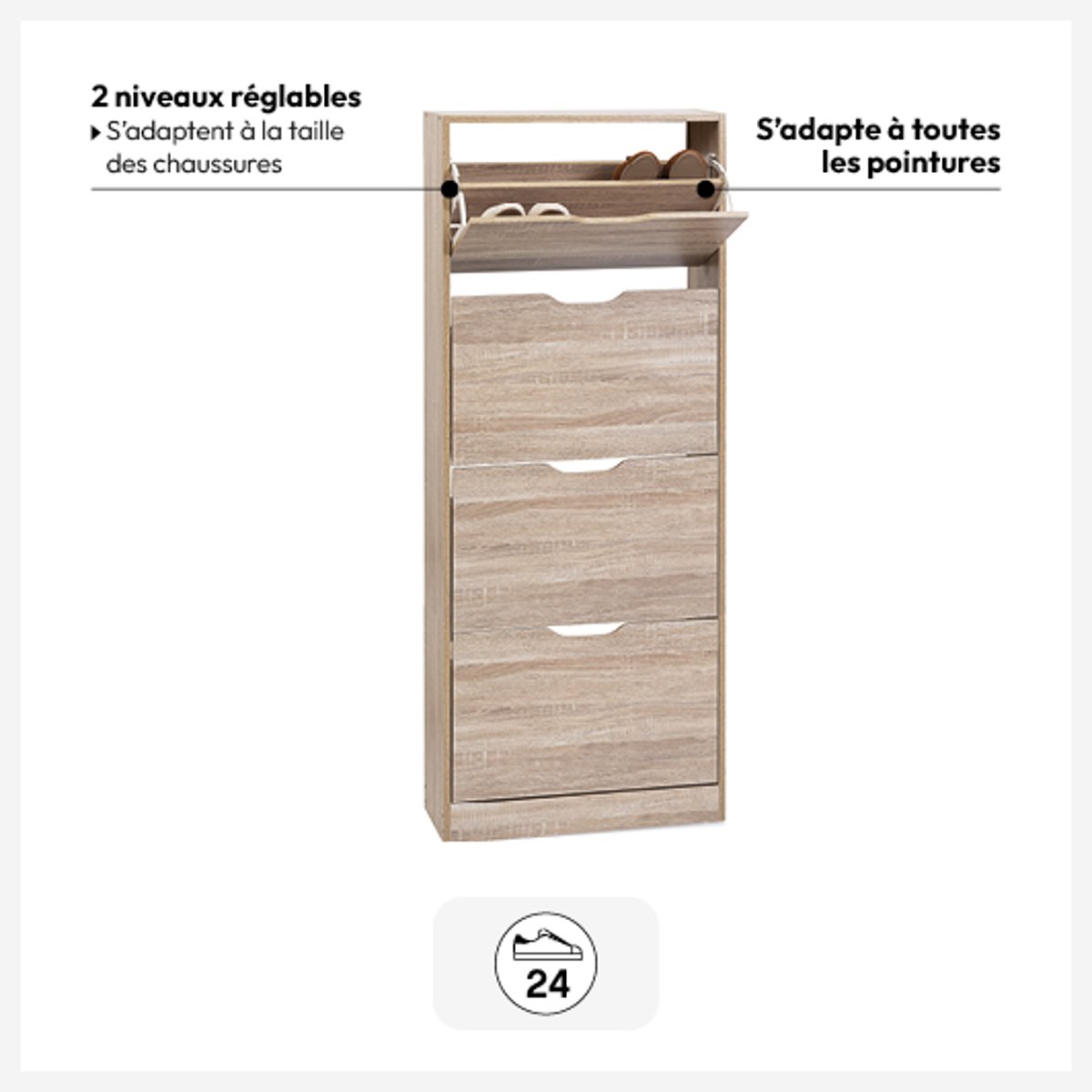 Meuble à chaussures 4 tiroirs effet bois MIX'N MODUL beige, 5FIVE SIMPLY SMART