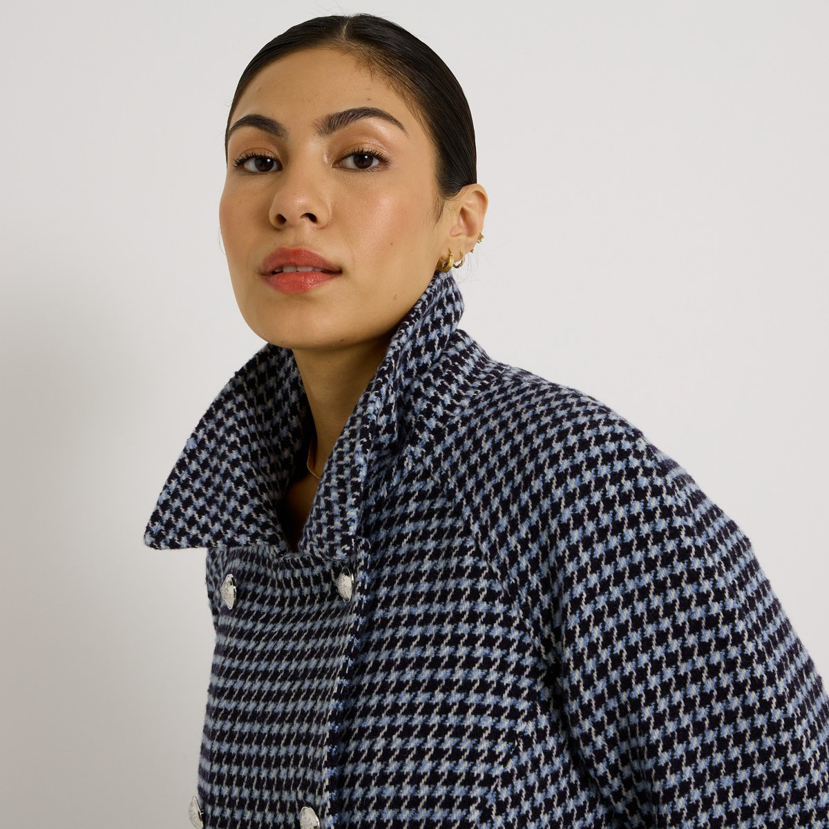 Manteau imprimé pied-de-poule bleu marine, GRAIN DE MALICE