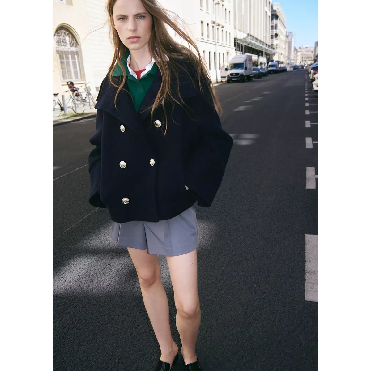 Manteau 100 % laine double boutonnage bleu marine, MANGO