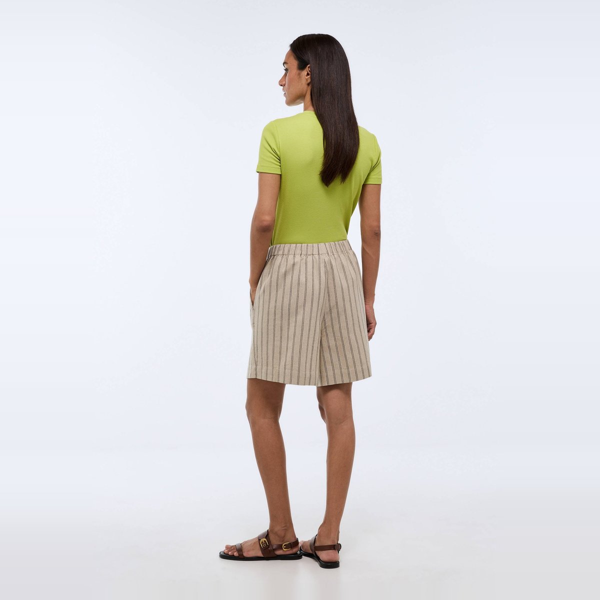Short rayé élastiqué en lin et coton aphrodite, MONOPRIX