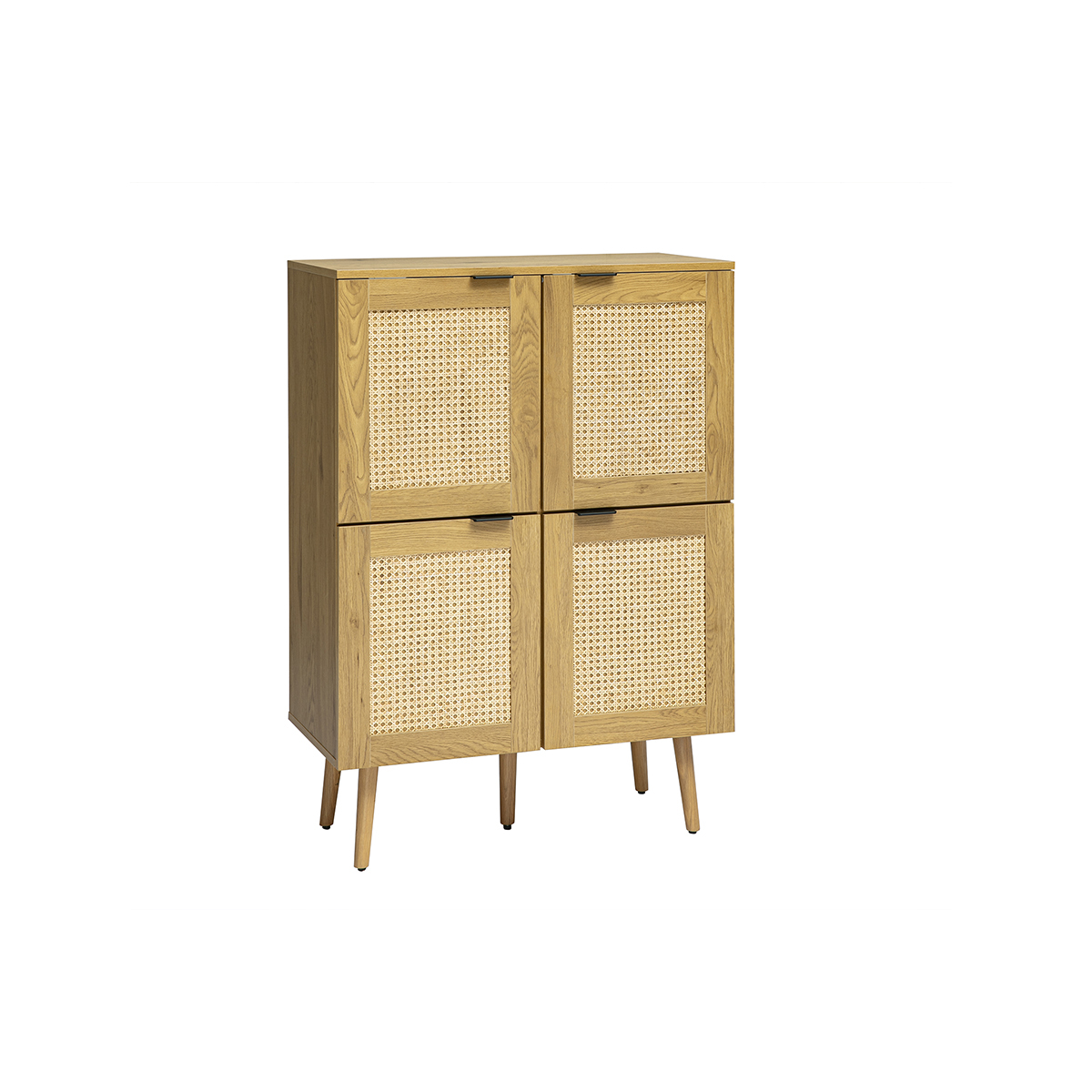 Buffet finition bois clair, cannage en rotin et métal noir 4 portes L80 cm MANILLE marron, MILIBOO