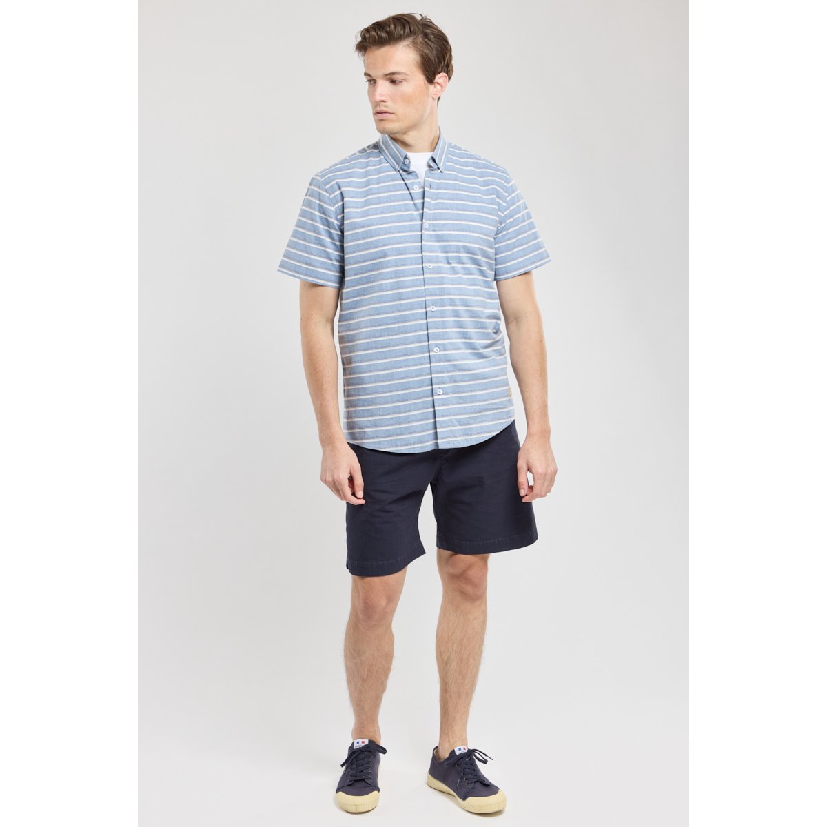 Chemise rayée manches courtes en coton marine rayé fantaisie, ARMOR-LUX