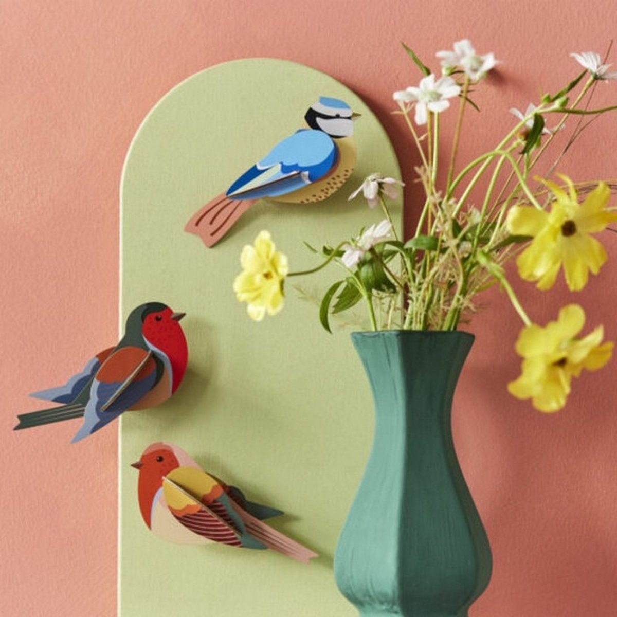 Oiseaux décoratifs carton Robins set de 2 multicolore, STUDIO ROOF
